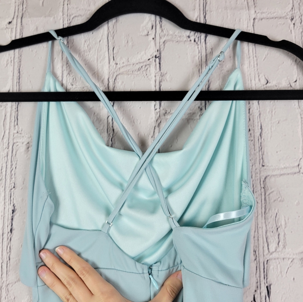 Hello Molly sky blue flowy fountains cut out front open back mini dress - Picture 10 of 15